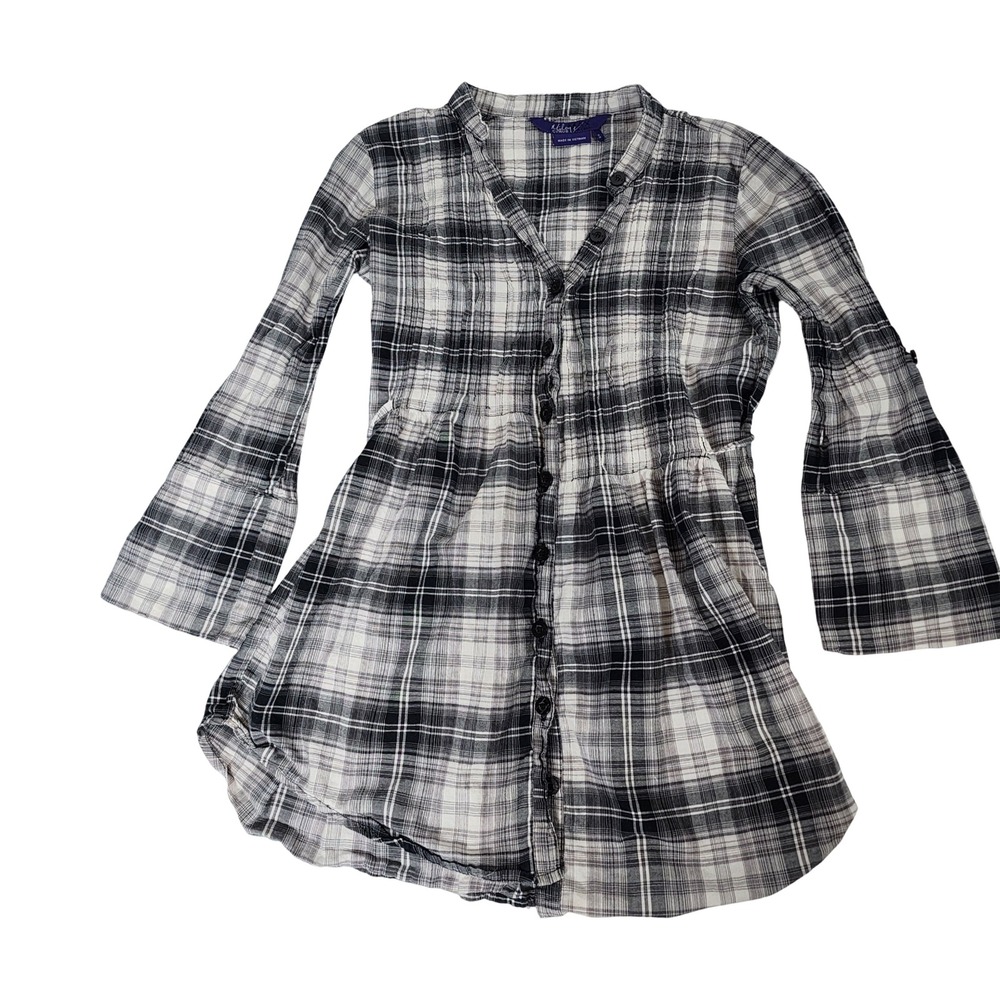 Miley Cyrus x Max Azria Black White Plaid Tunic Empire Waist Bell Sleeve Small
